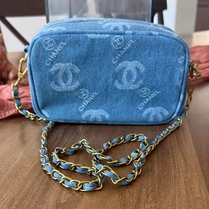 CHANEL Denim Camera Crossbody Bag - Light Blue/Gold Chain (Gift with Purchase)